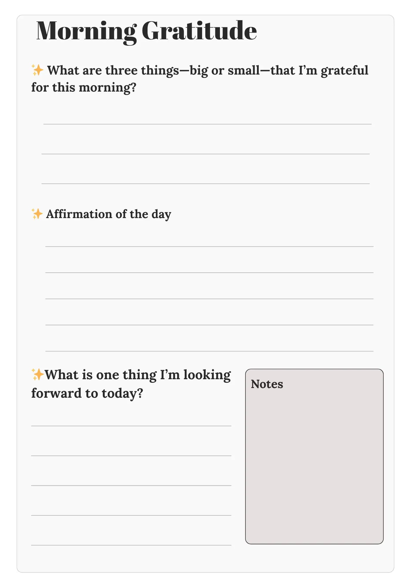 Gratitude Morning Journal Page – Printable for Daily Thankfulness & Reflection