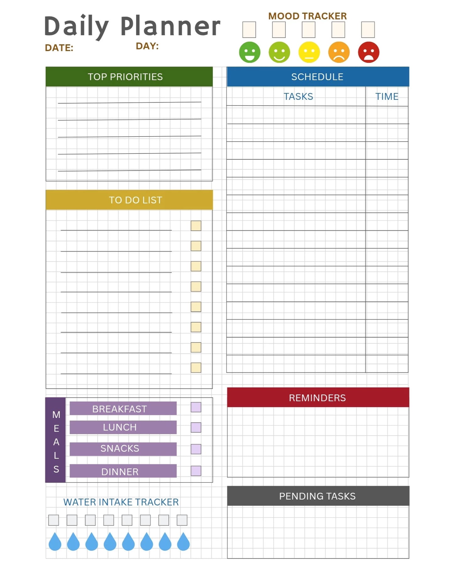 Daily Planner Printable- schedule and tracker
