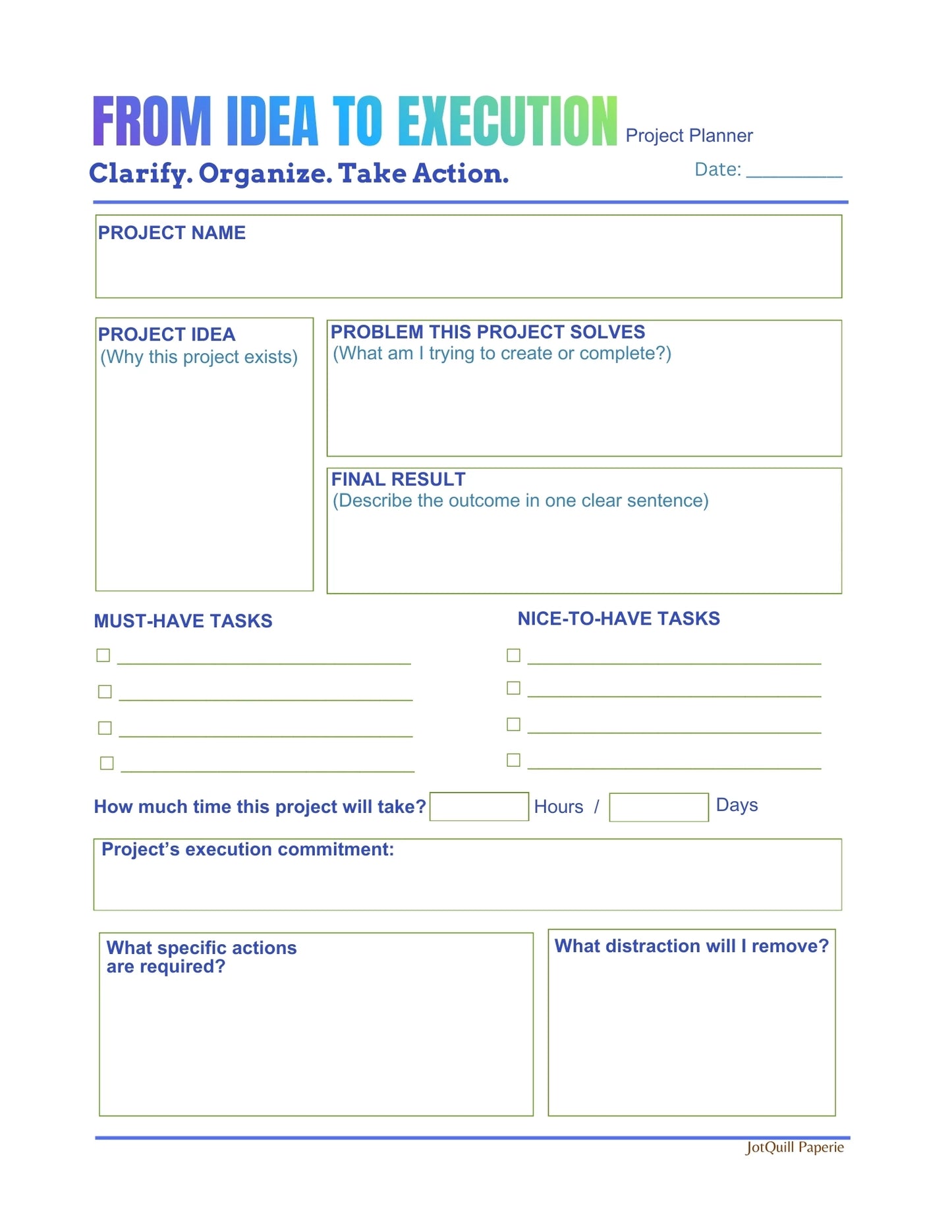 From Idea to Execution – Project Planning Worksheet (Printable)