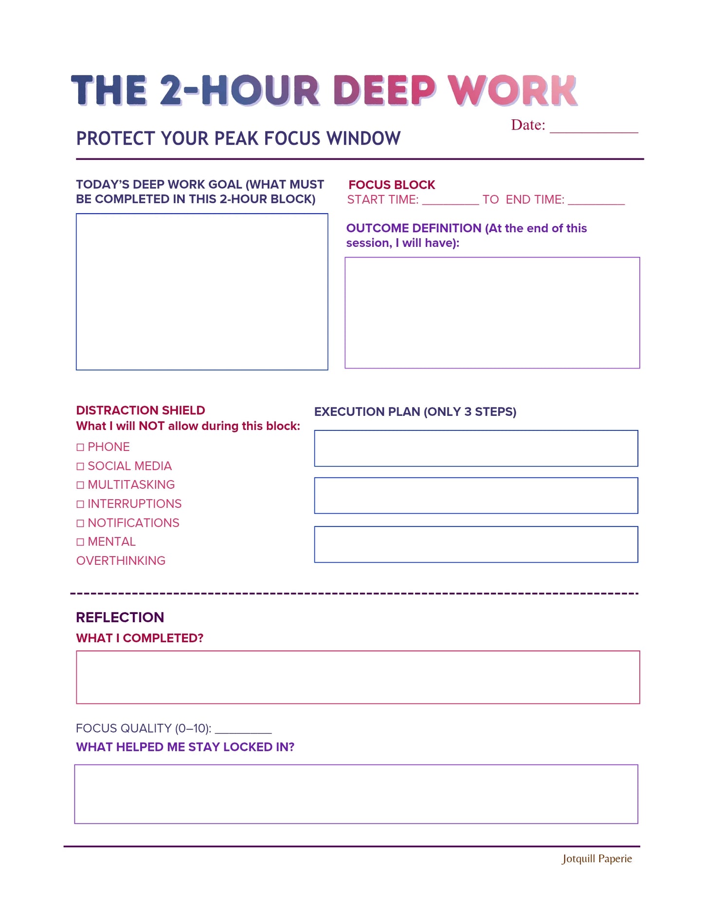 THE 2-HOUR DEEP WORK – Focus Block Planner