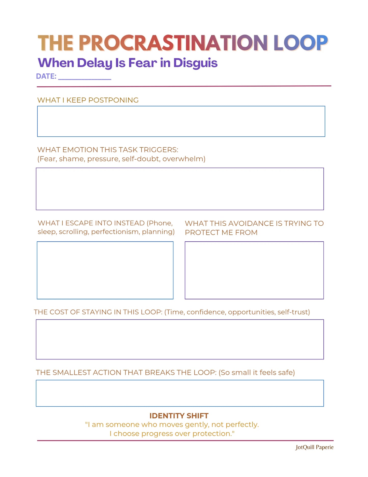 Procrastination Loop Worksheet | Stop Avoidance, Overthinking & Take Action Printable