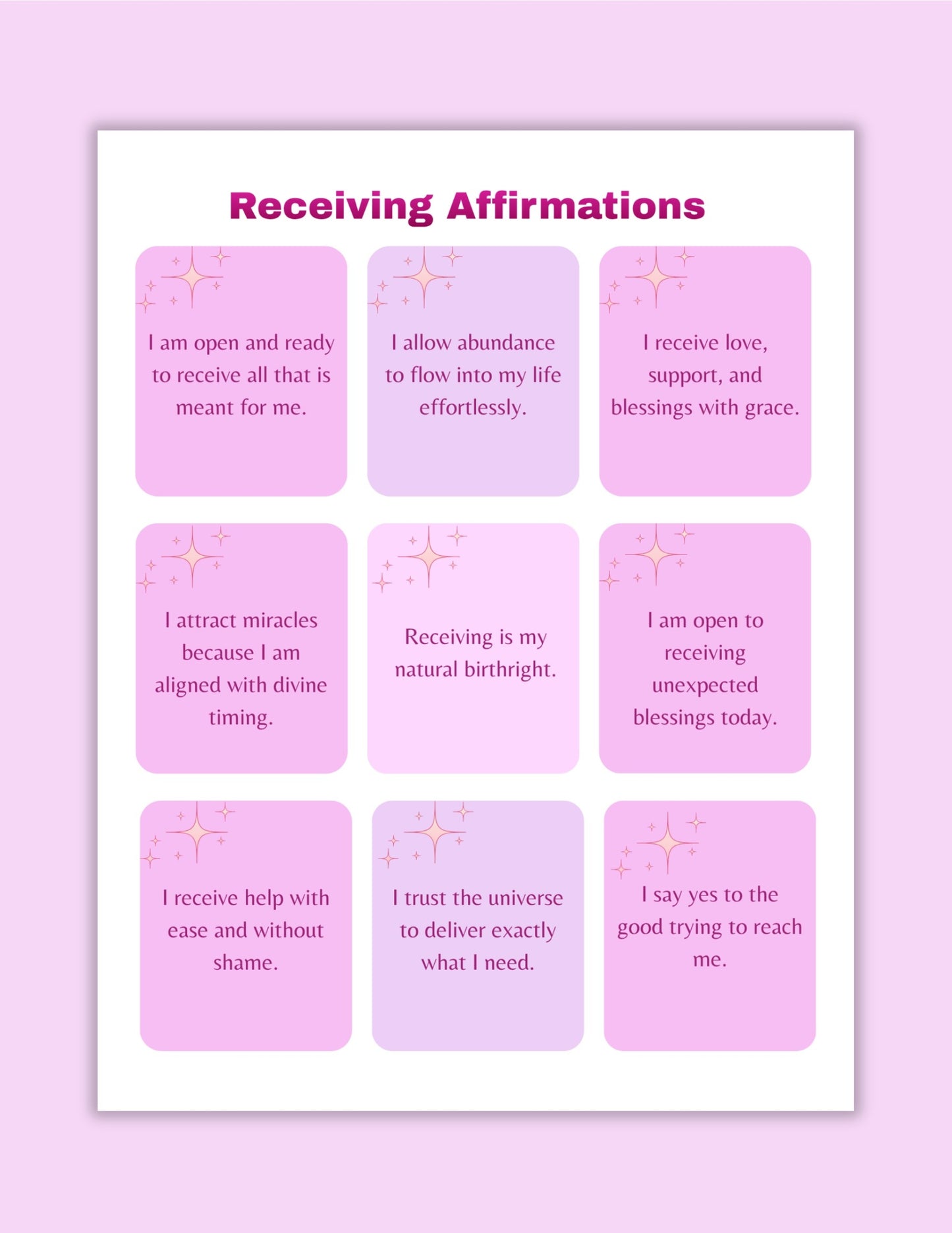 Self Worth Boost Affirmations Printable Bundle | Self Love, Confidence, Freedom & Receiving Affirmations bundle