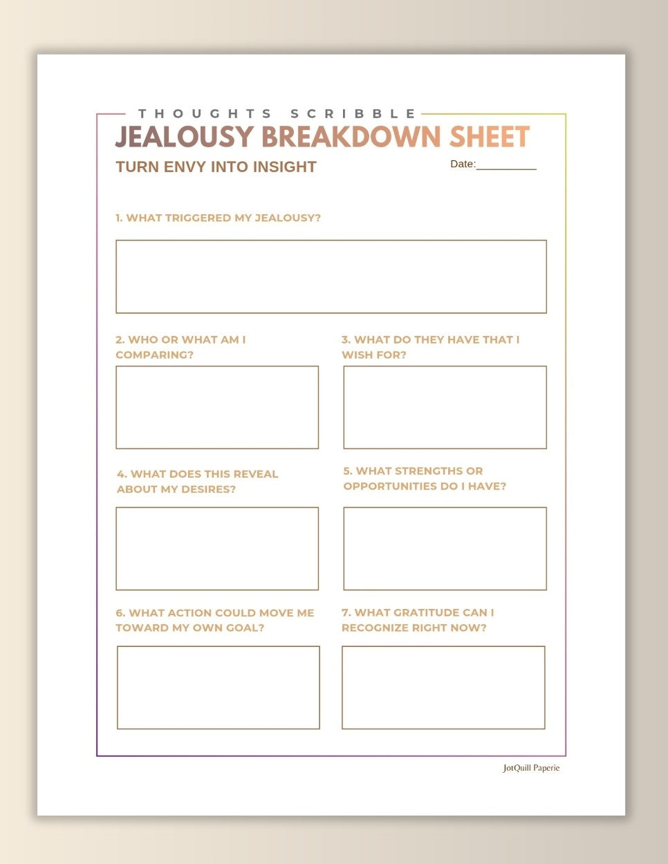 Overcome Jealousy Worksheet | Turn Comparison into Clarity Printable