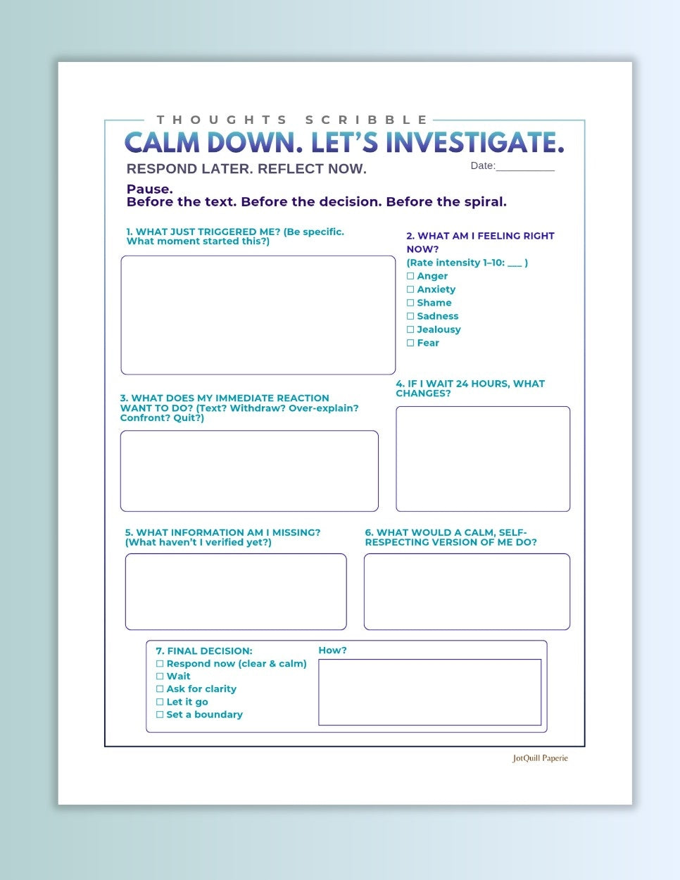 Calm Down Let’s Investigate Worksheet | Emotional Regulation Printable