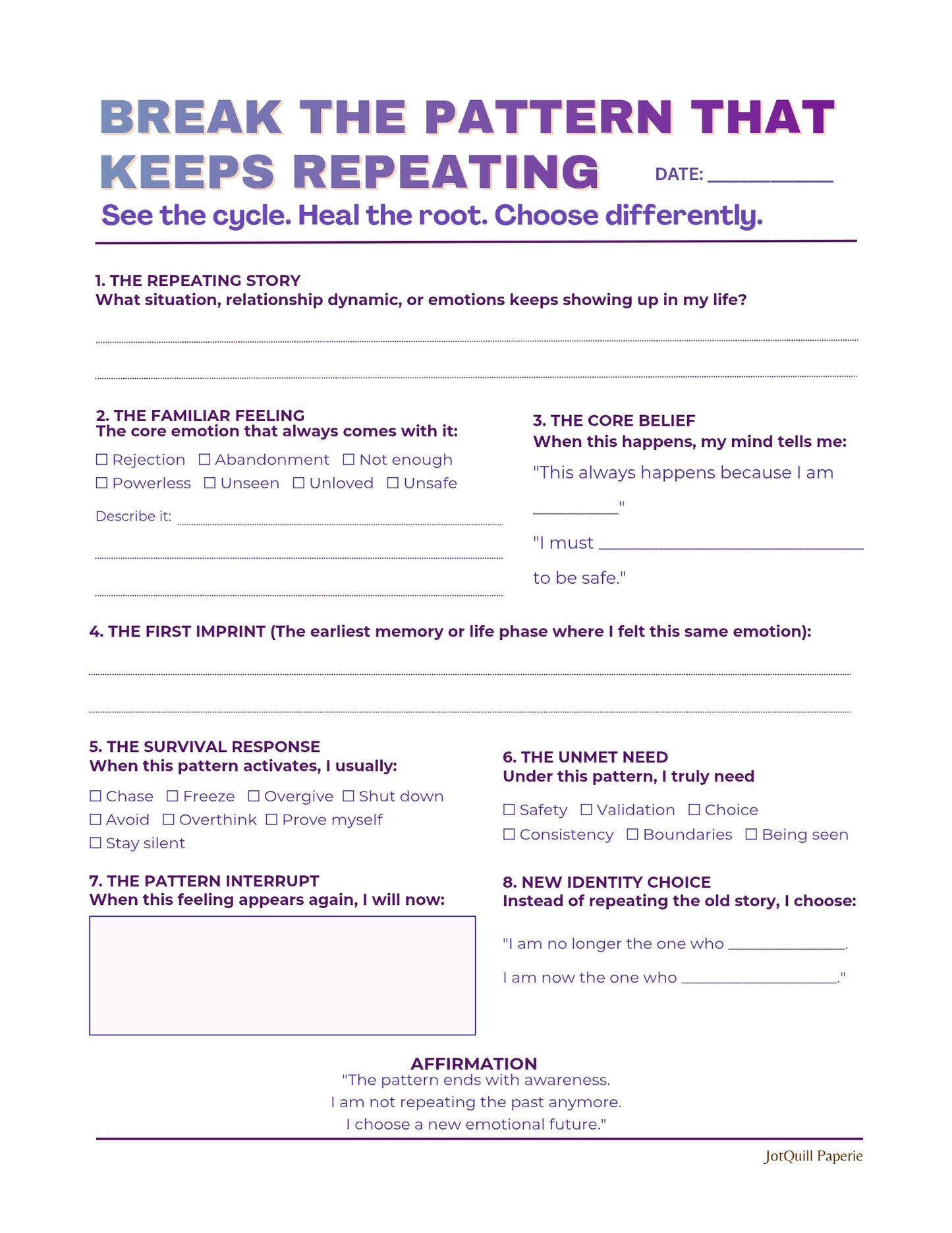 BREAK THE PATTERN β Emotional Healing Printable