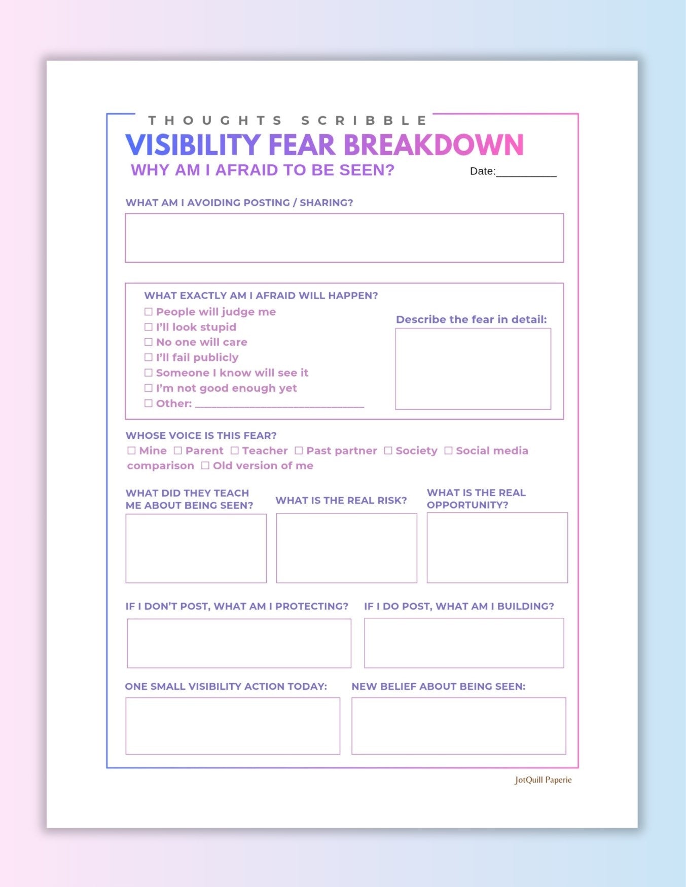 Visibility Fear Breakdown Worksheet