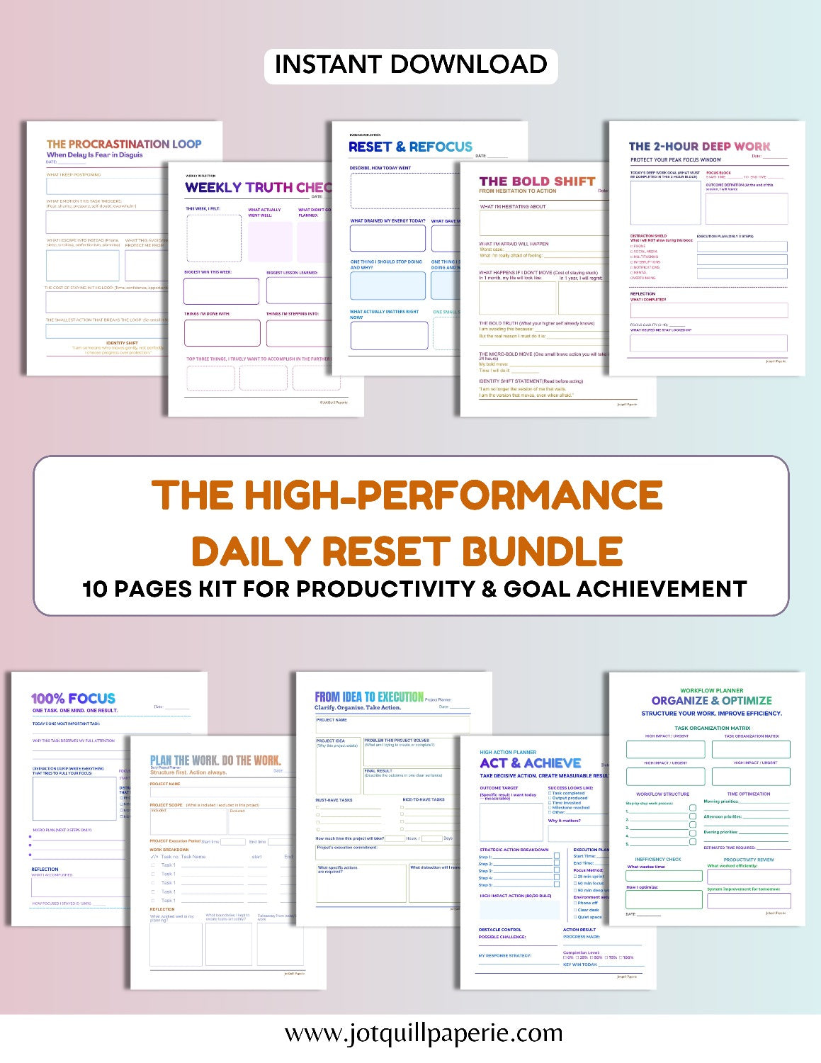 The High-Performance Daily Reset Bundle | 10-Page Digital Productivity & Goal Achievement Kit
