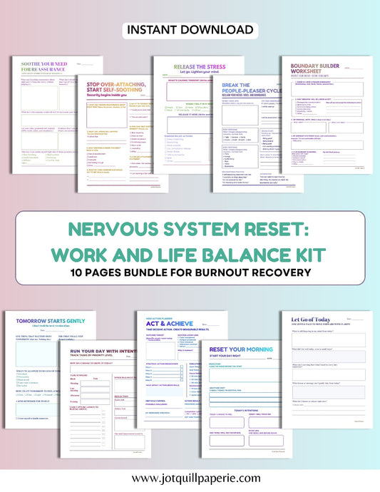 Nervous System Reset & Burnout Recovery Kit | 10-Page Work and Life Balance Bundle