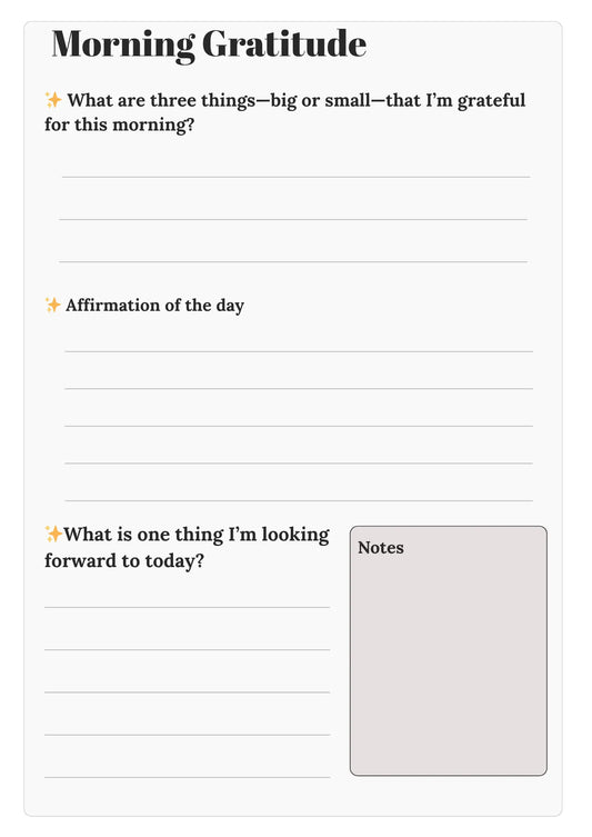 Gratitude Morning Journal Page – Printable for Daily Thankfulness & Reflection