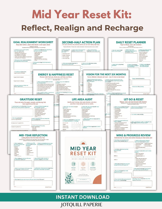 Mid-Year Reset Kit: Reflect, Realign & Recharge | Self-Reflection Workbook for Personal Growth, Goal Setting & Life Reset
