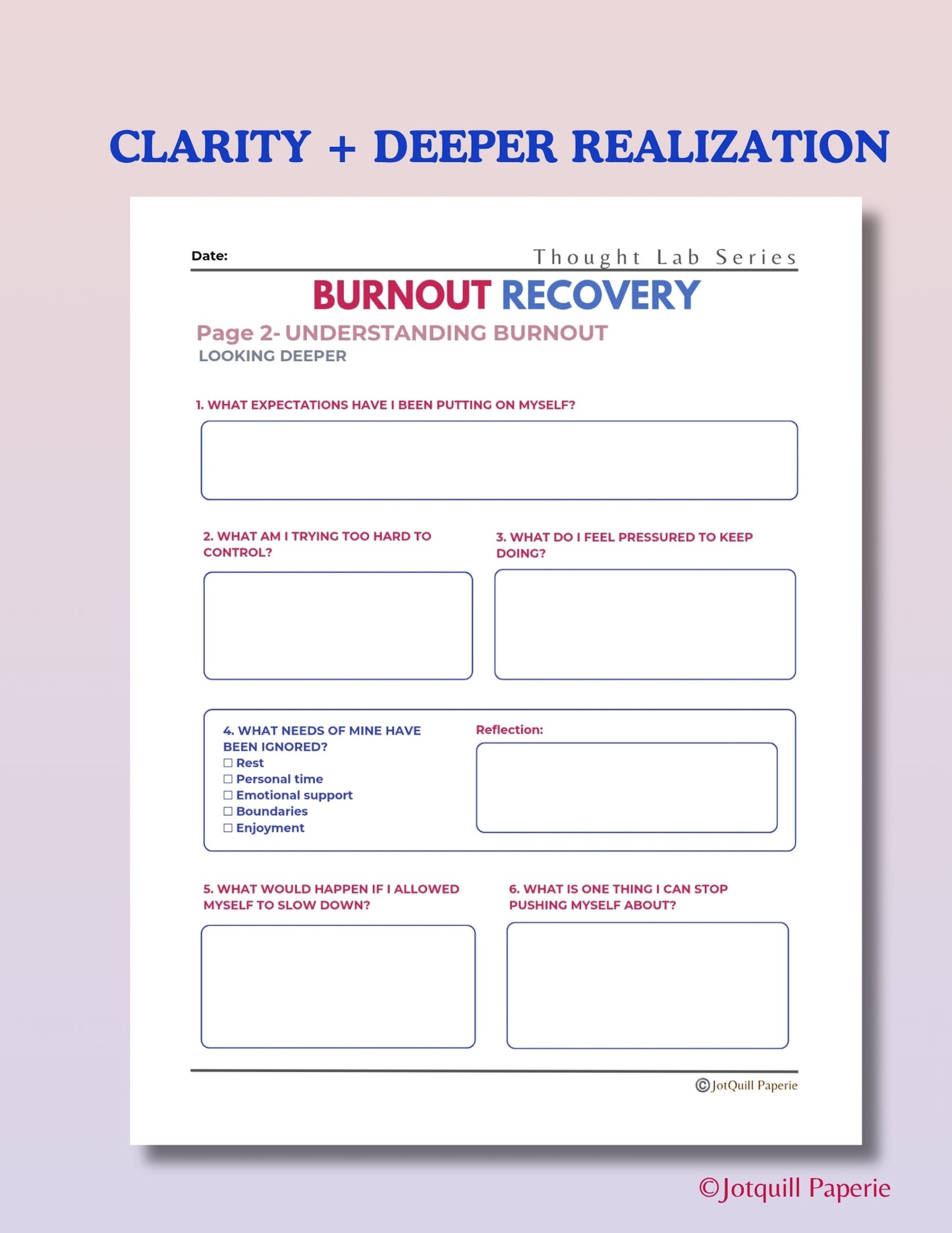 Burnout Recovery Journal Bundle | Overcome Stress, Mental Exhaustion & Reset Your Energy (3-Page Kit Printable PDF)