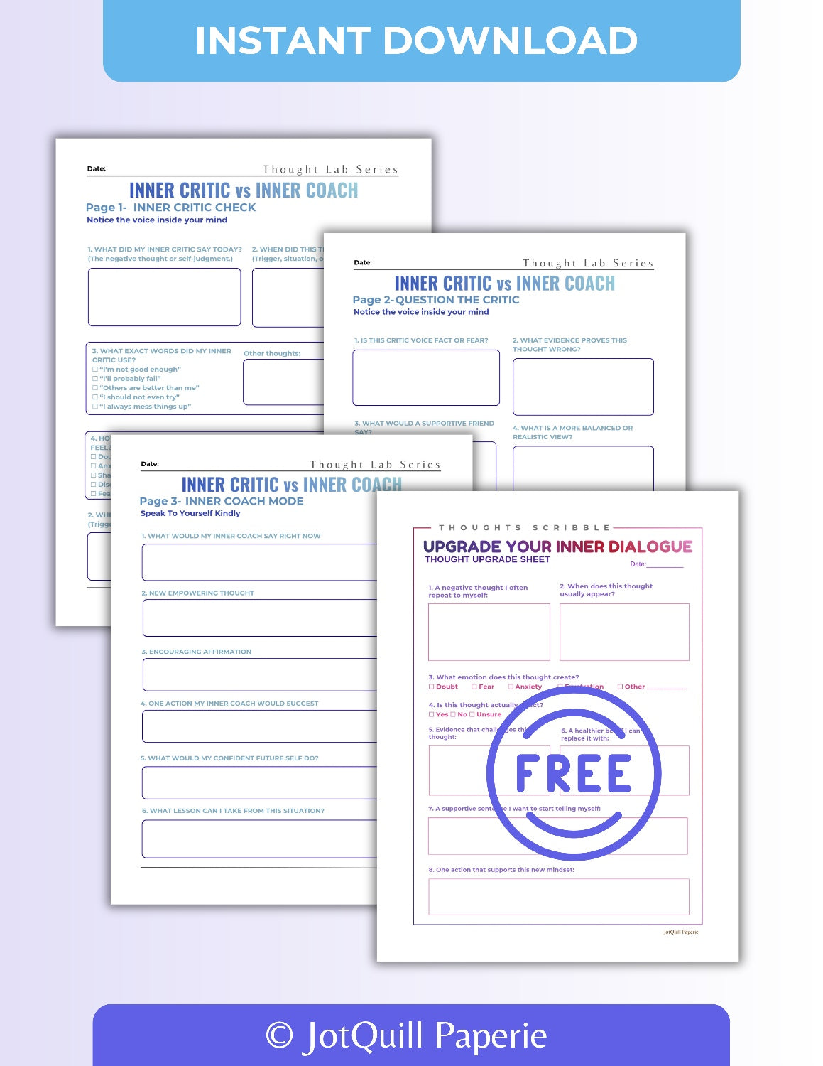 Inner Critic vs Inner Coach Workbook | Stop Negative Thoughts & Build Self-Confidence