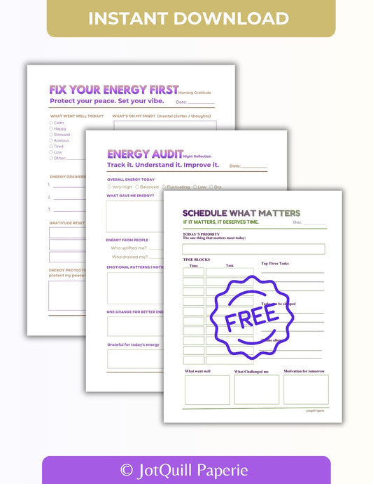 Fix Your Energy First Morning Gratitude Energy Audit Night Reflection Printable