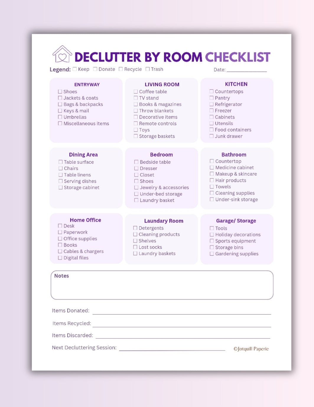 Declutter by Room Checklist Printable | Home Organization Planner | Cleaning Checklist PDF | Instant Digital Download