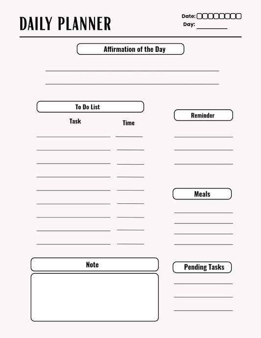 Soft Blush Pink Daily Planner Printable | Productivity Planner