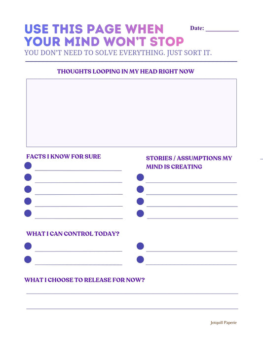 When Your Mind Won’t Stop – Overthinking Relief Printable Worksheet