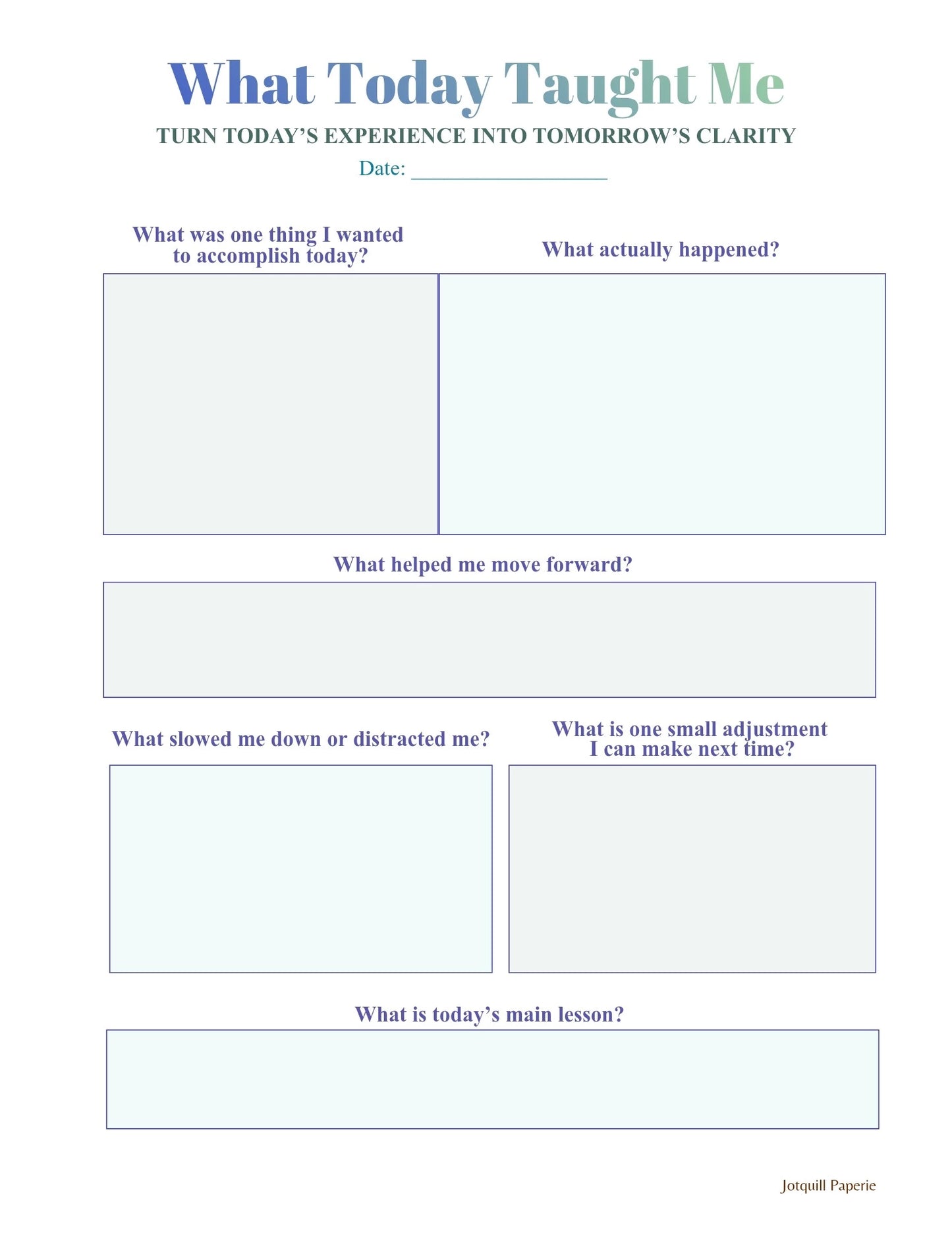 What Today Taught Me – Daily Reflection Printable Journal Page