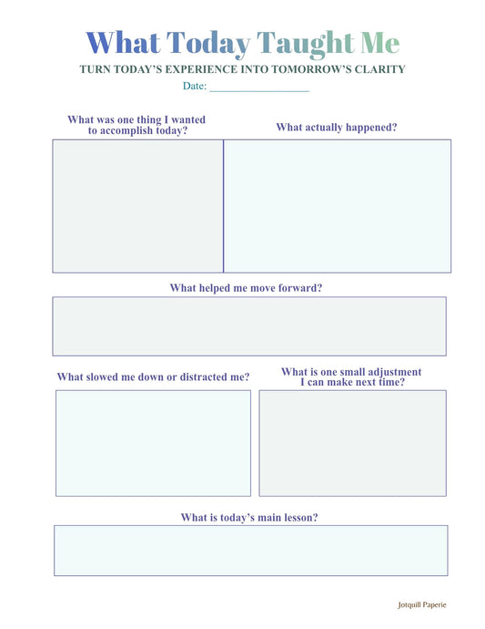 What Today Taught Me – Daily Reflection Printable Journal Page
