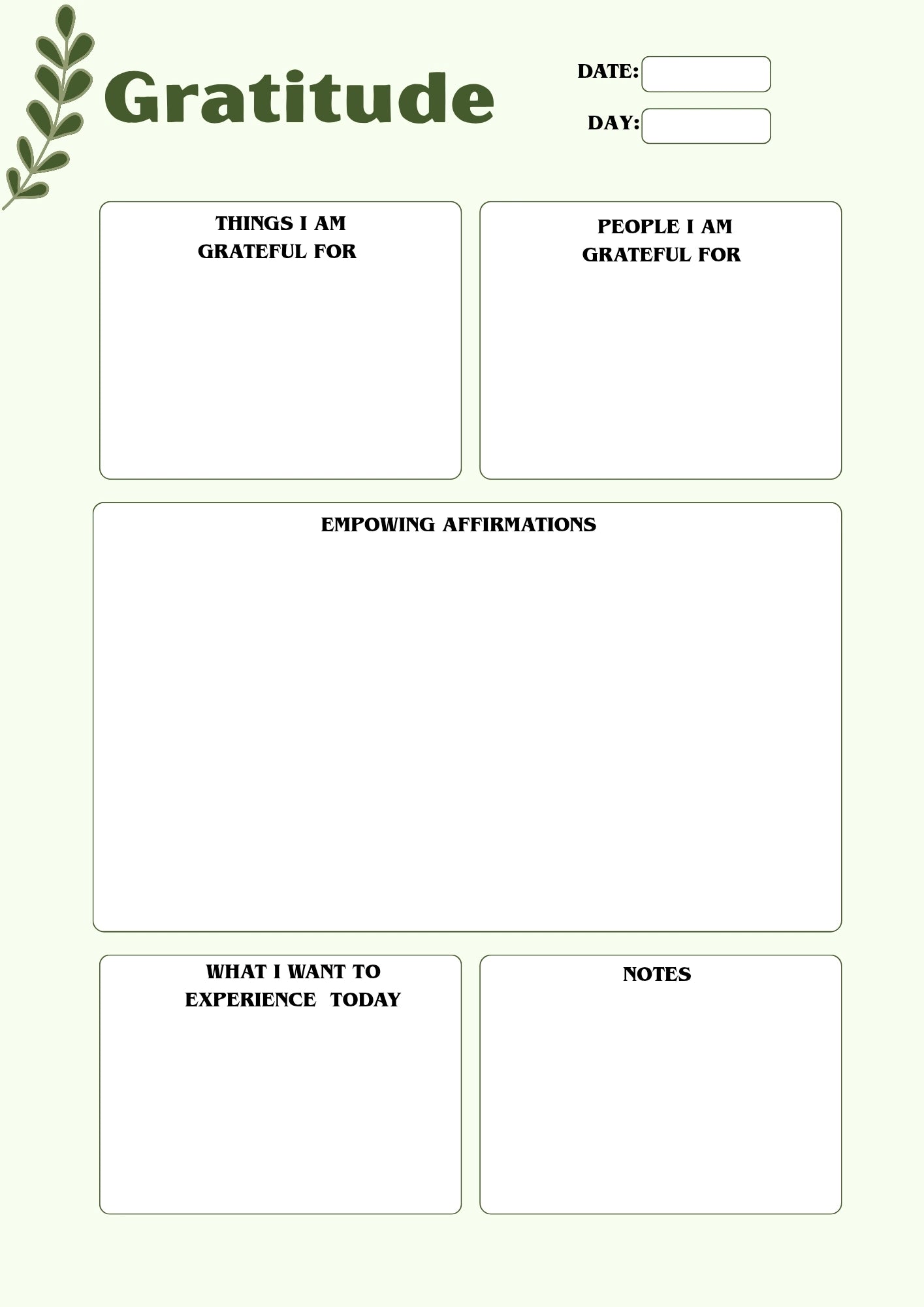 Printable Morning Gratitude Template