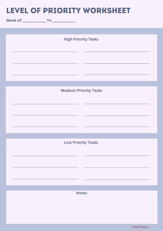🌸 Levels of Priority Worksheet – Master Your Time, Focus on What Truly Matters