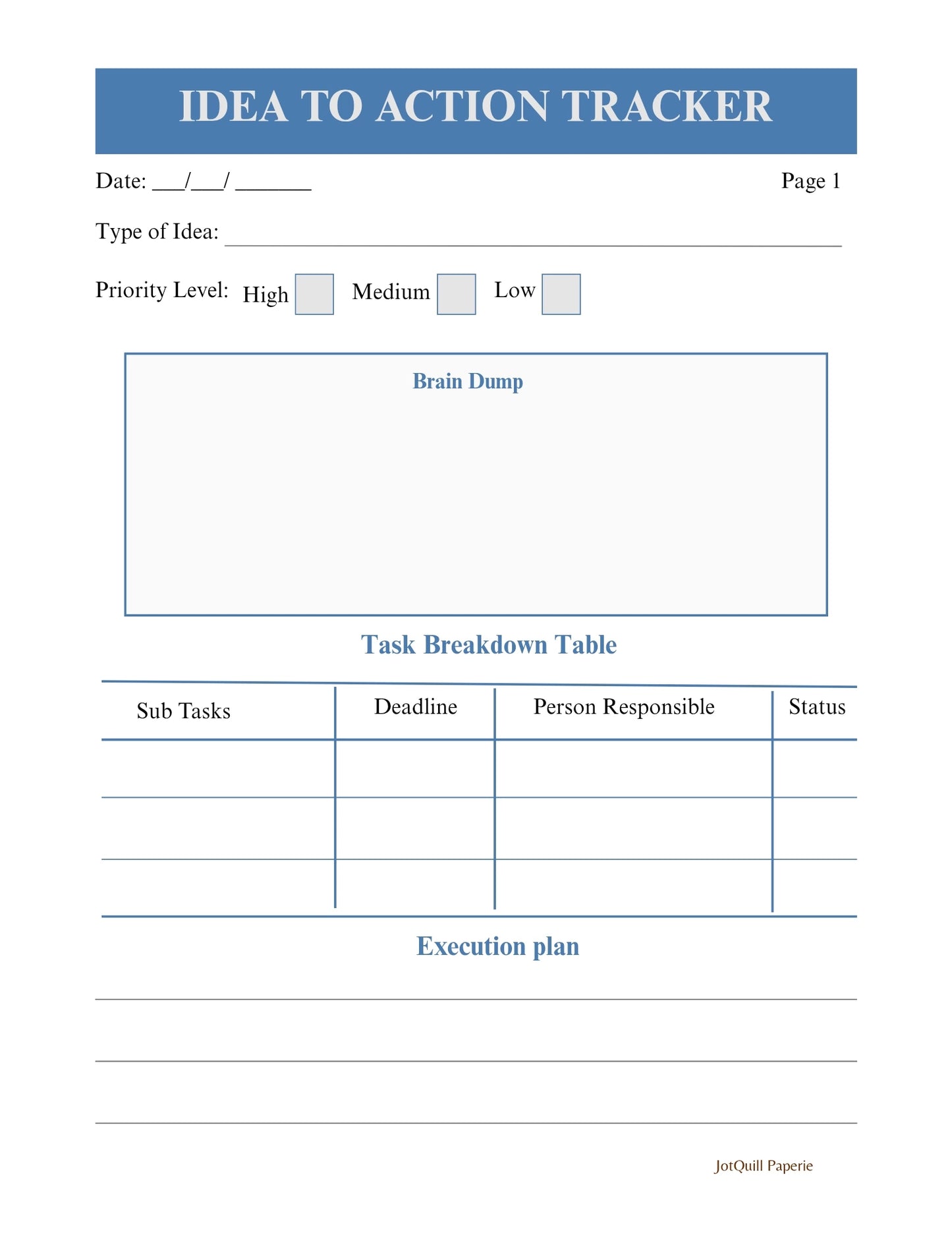 Idea to Action Tracker | Stop Overthinking & Start Executing
