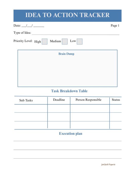 Idea to Action Tracker | Stop Overthinking & Start Executing