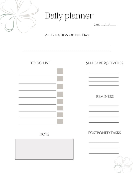 Minimal Daily Planner Printable | Affirmations, To-Do List & Self-Care Planner