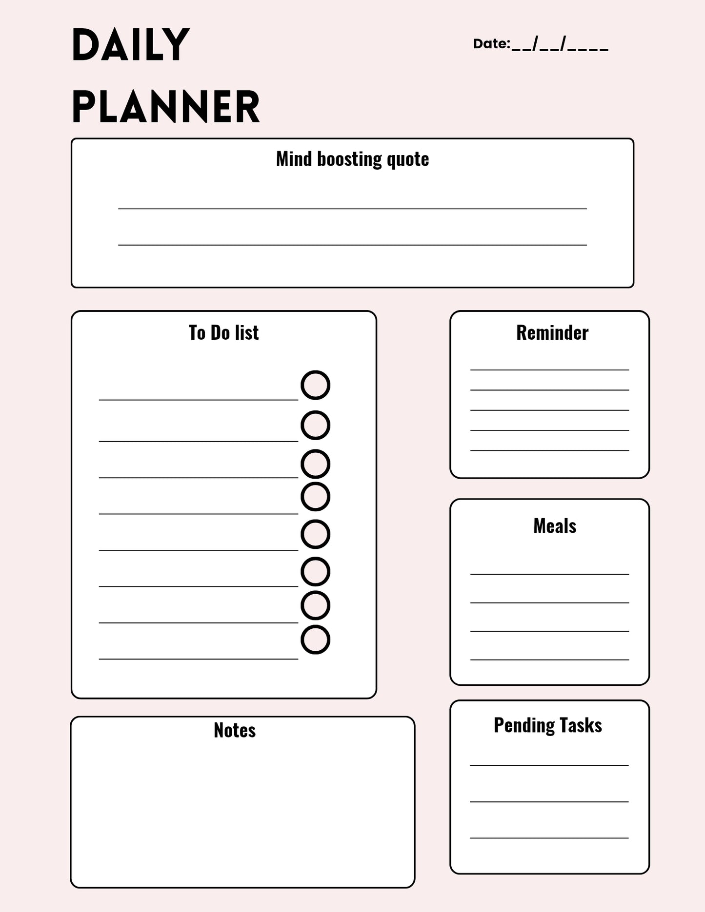 Soft Pink Daily Planner Printable | Mind-Boosting Quotes and Gentle Task Organizer