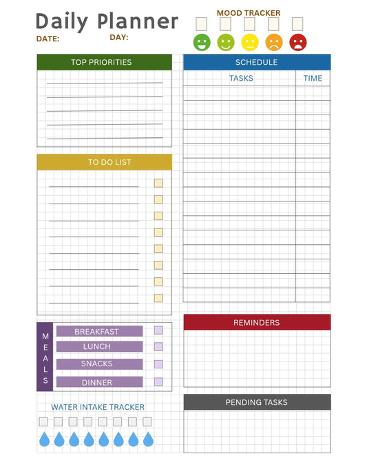 Daily Planner Printable- schedule and tracker
