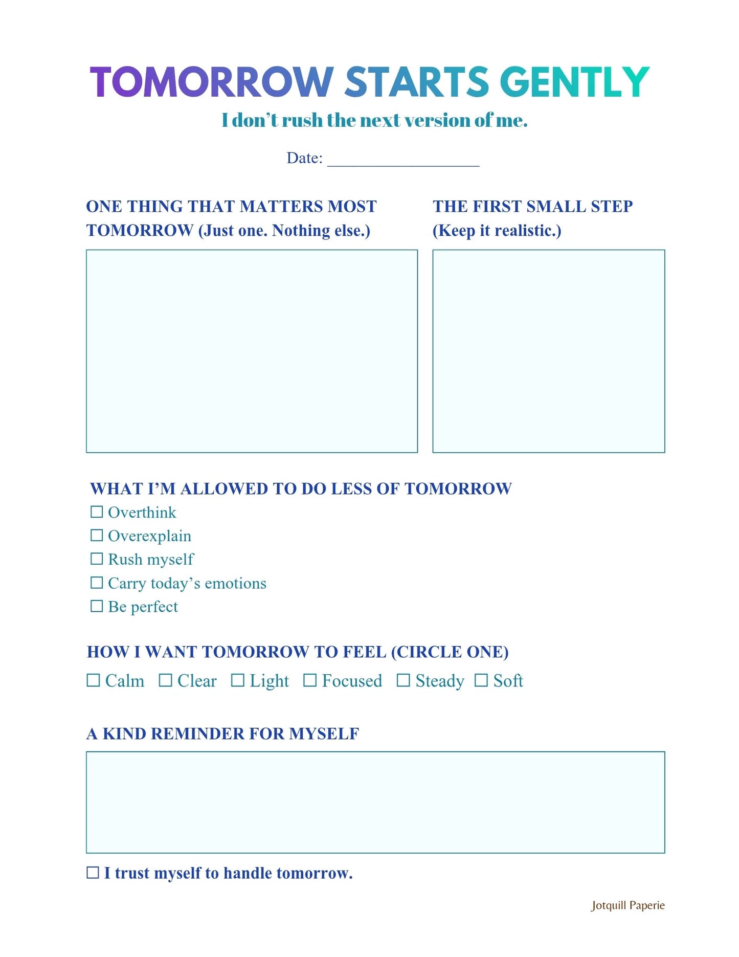 Tomorrow Starts Gently – Calm Evening Reflection Printable