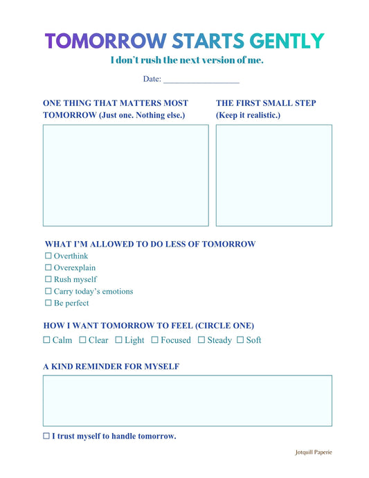 Tomorrow Starts Gently – Calm Evening Reflection Printable