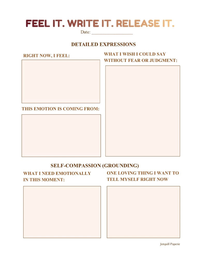 Feel It Write It Release It – Emotional Healing & Self-Compassion Journal Printable