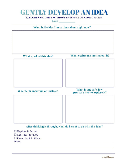 Gently Develop an Idea – Creative Brainstorming Printable Worksheet