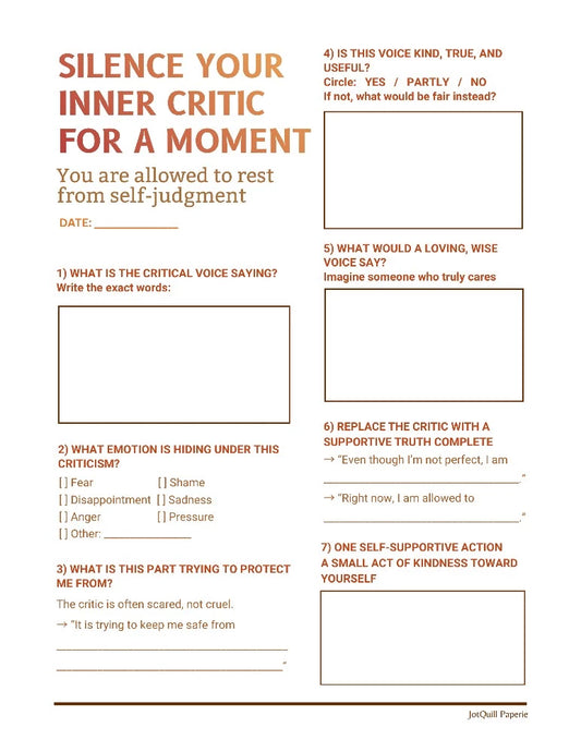 Inner Critic Healing Worksheet Printable | Self-Compassion & Confidence Journal Tool
