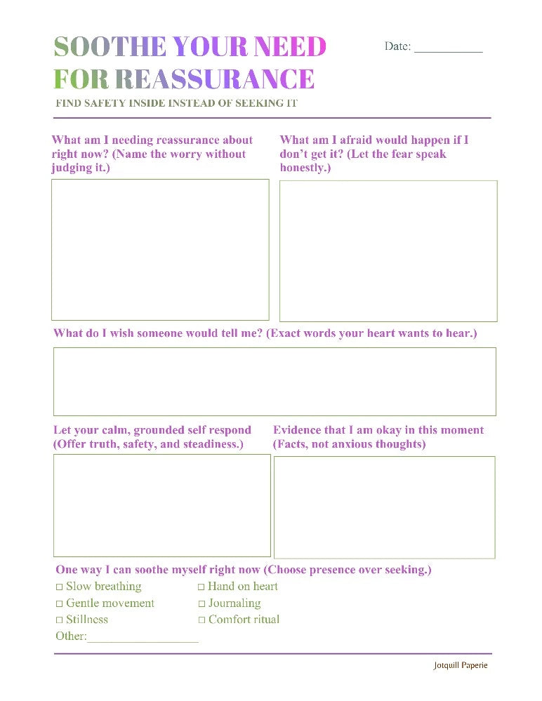 Soothe Your Need for Reassurance Worksheet