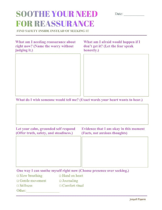 Soothe Your Need for Reassurance Worksheet