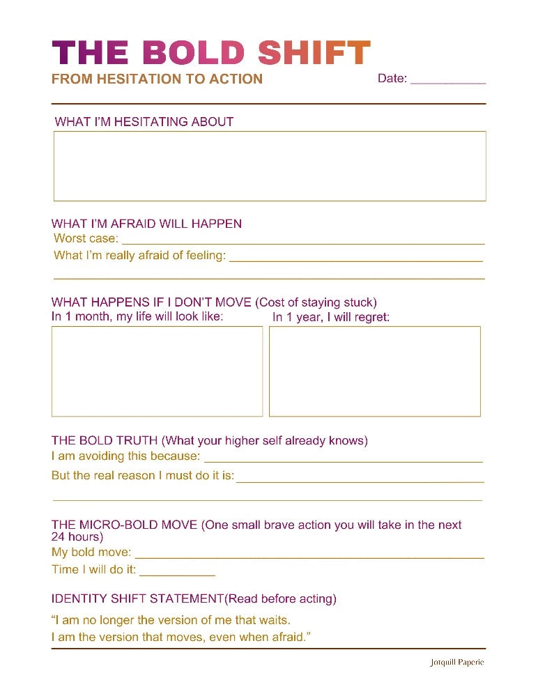 The Bold Shift Worksheet – From Hesitation to to Action Printable