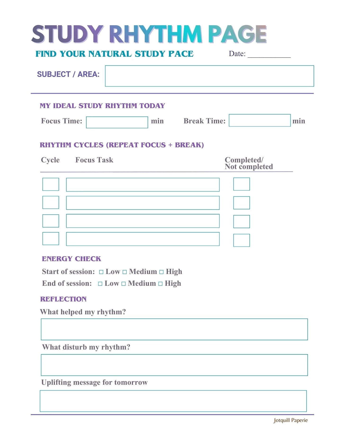 STUDY RHYTHM PAGE – planner printable
