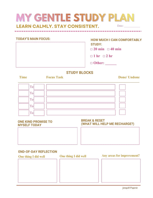 MY GENTLE STUDY PLAN printable