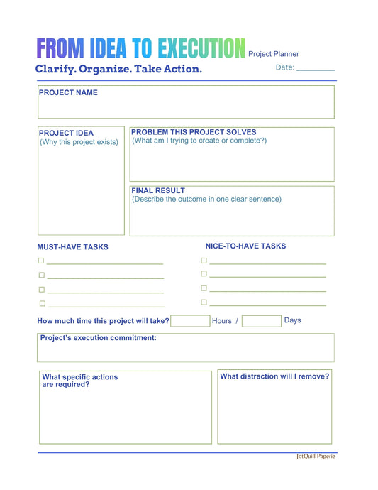 From Idea to Execution – Project Planning Worksheet (Printable)