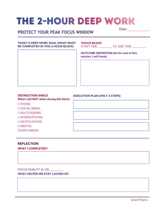 THE 2-HOUR DEEP WORK – Focus Block Planner
