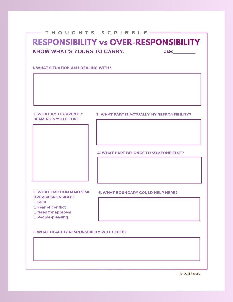 Responsibility vs Over-Responsibility Printable | Stop People-Pleasing Worksheet