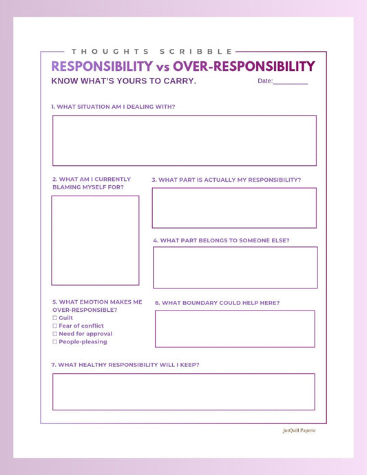 Responsibility vs Over-Responsibility Printable | Stop People-Pleasing Worksheet