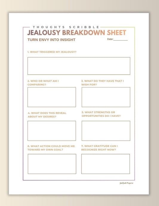 Overcome Jealousy Worksheet | Turn Comparison into Clarity Printable