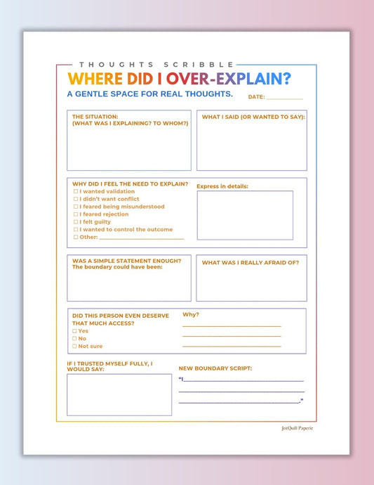 Over-Explaining Reflection Worksheet for Boundary Setting