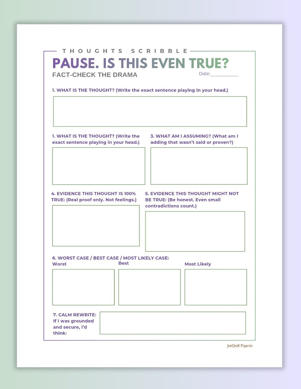 Pause Is This Even True Worksheet | Thought Challenging Printable | Overthinking Journal