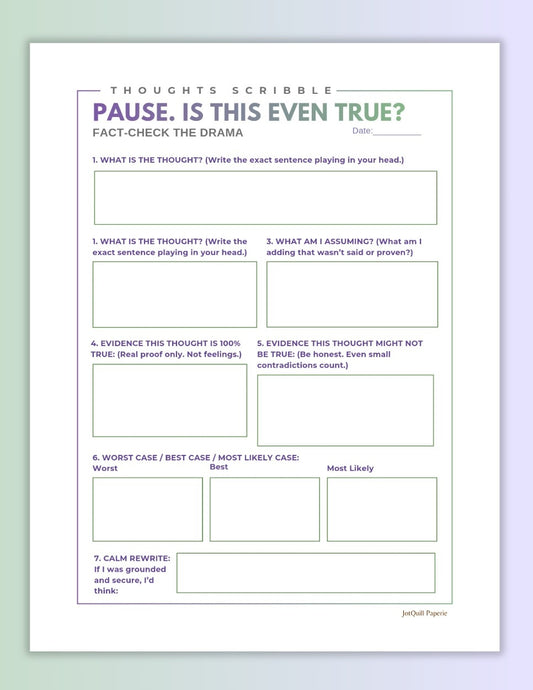 Pause Is This Even True Worksheet | Thought Challenging Printable | Overthinking Journal