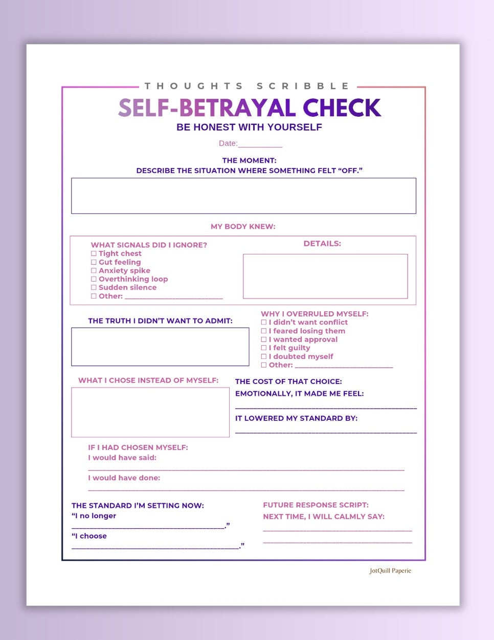 Self-Betrayal Reflection Worksheet