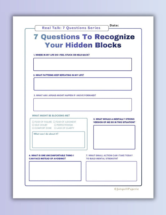 Seven Recognize Your Hidden Blocks Worksheet Printable | Overcome Self Doubt & Fear