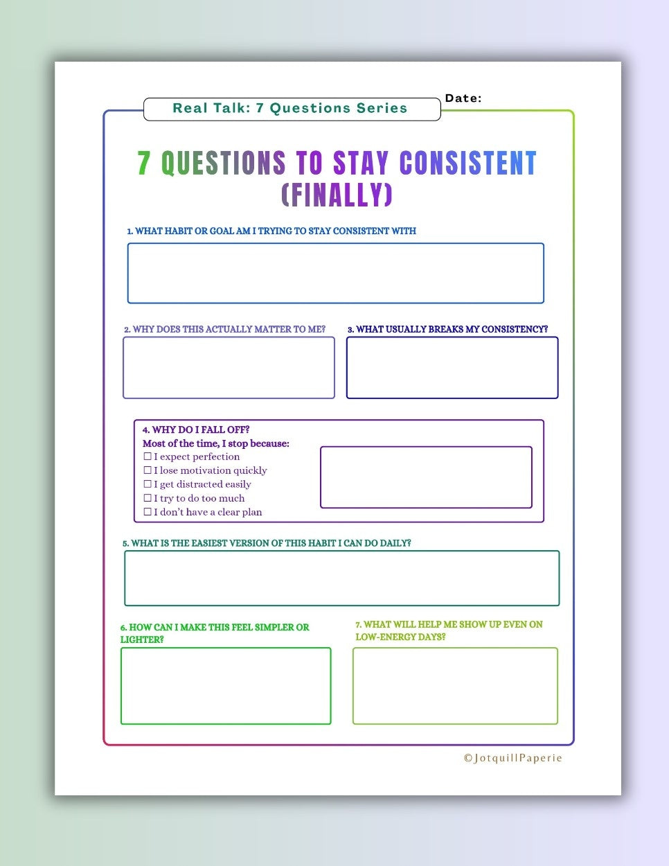 7 Questions to Stay Consistent (Finally) Daily Routine Tool | journal printable
